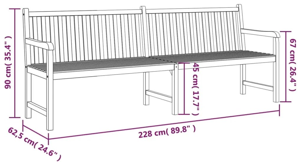 Banco de jardim 228 cm madeira de teca maciça