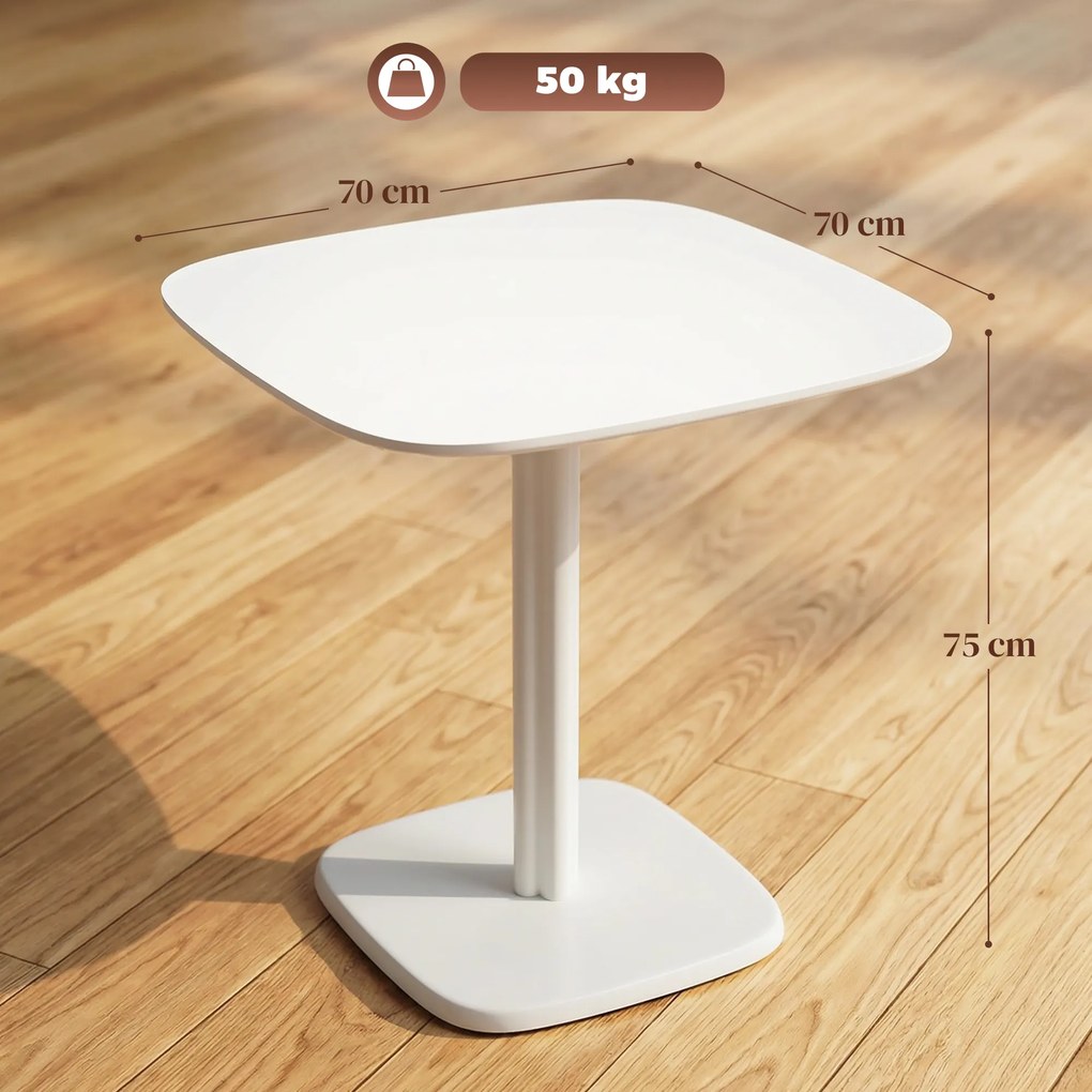 Mesa de jantar para 4 pessoas 70 x 70 cm (CADEIRAS NÃO INCLUIDAS), mesa de cozinha quadrada de estilo moderno com tampo com aspeto de madeira, branca