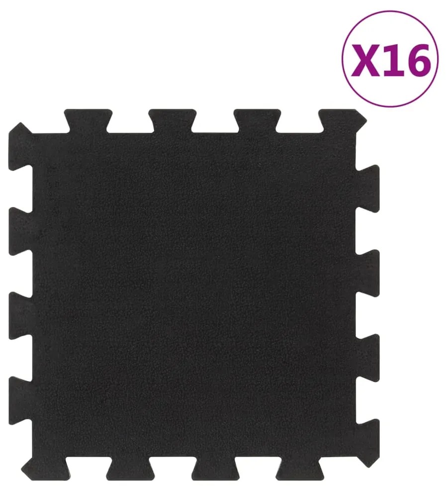 vidaXL Ladrilhos de borracha 16 pcs 16 mm 30x30 cm preto
