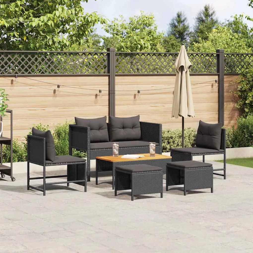 vidaXL Conjunto de Sofás de Jardim com 6 Peças e Almofadas em Rattan Preto