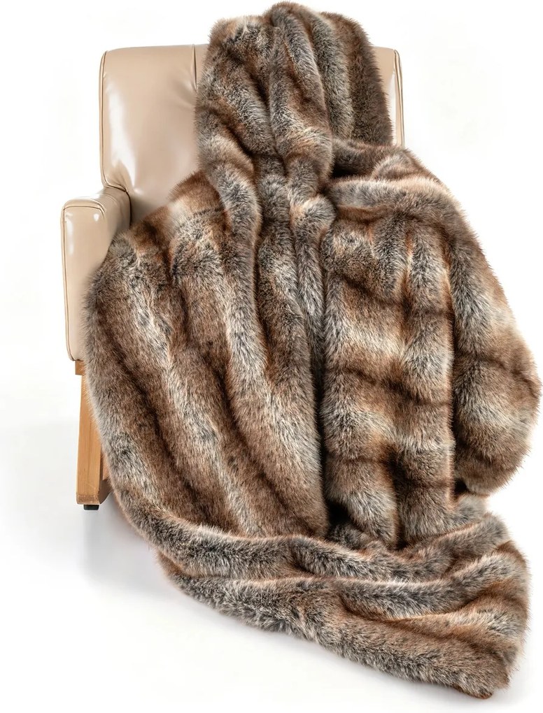 Manta de pele sintética estilo raposa 153 x 203 cm, macia, luxuosa e espessa, aconchegante e quente para cama, sofá ou poltrona Castanha