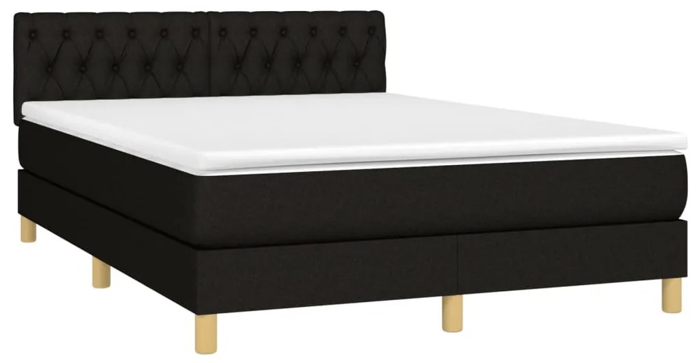 Cama box spring c/ colchão e LED 140x200 cm tecido preto