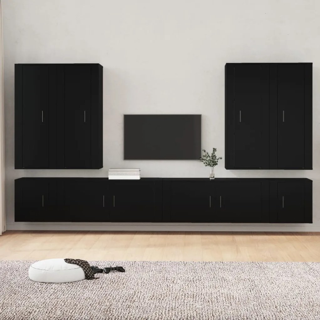 vidaXL Conjunto móveis de TV 8 pcs madeira processada preto