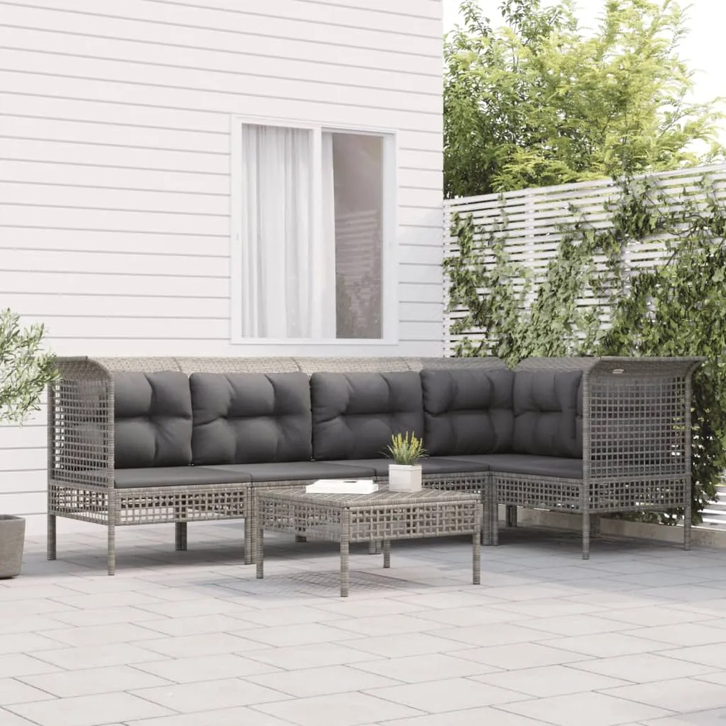 vidaXL 6 pcs conjunto lounge de jardim c/ almofadões vime PE cinzento