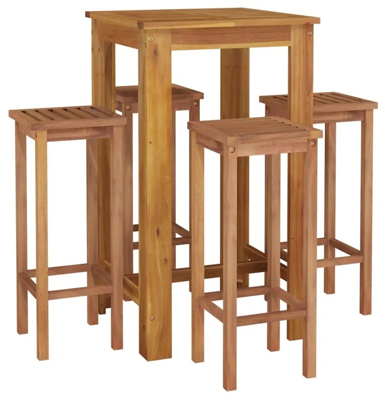 5 pcs conjunto de bar para jardim madeira de acácia maciça