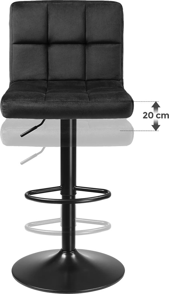 Conjunto 2 Bancos de bar 38 x 44,5 x (95-115) cm em veludo pretos