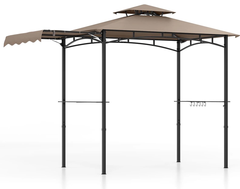 Gazebo com churrasqueira de 10,5 x 5 pés com toldo lateral e cobertura dupla - cinza