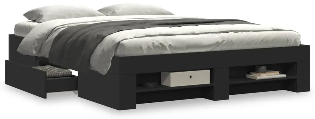Estrutura de cama 150x200 cm derivados de madeira preto