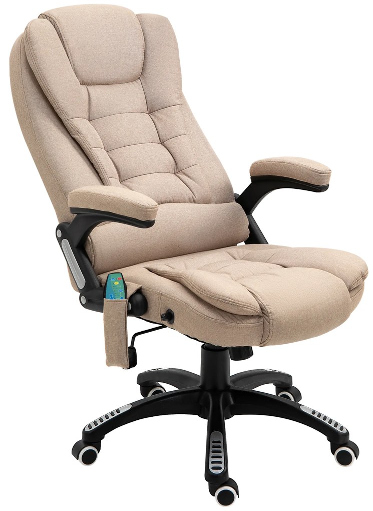 Cadeira de Escritório com 6 Pontos de Massagem Reclinável até 130° com Função de Aquecimento 68x72x110-120 cm Castanho Claro