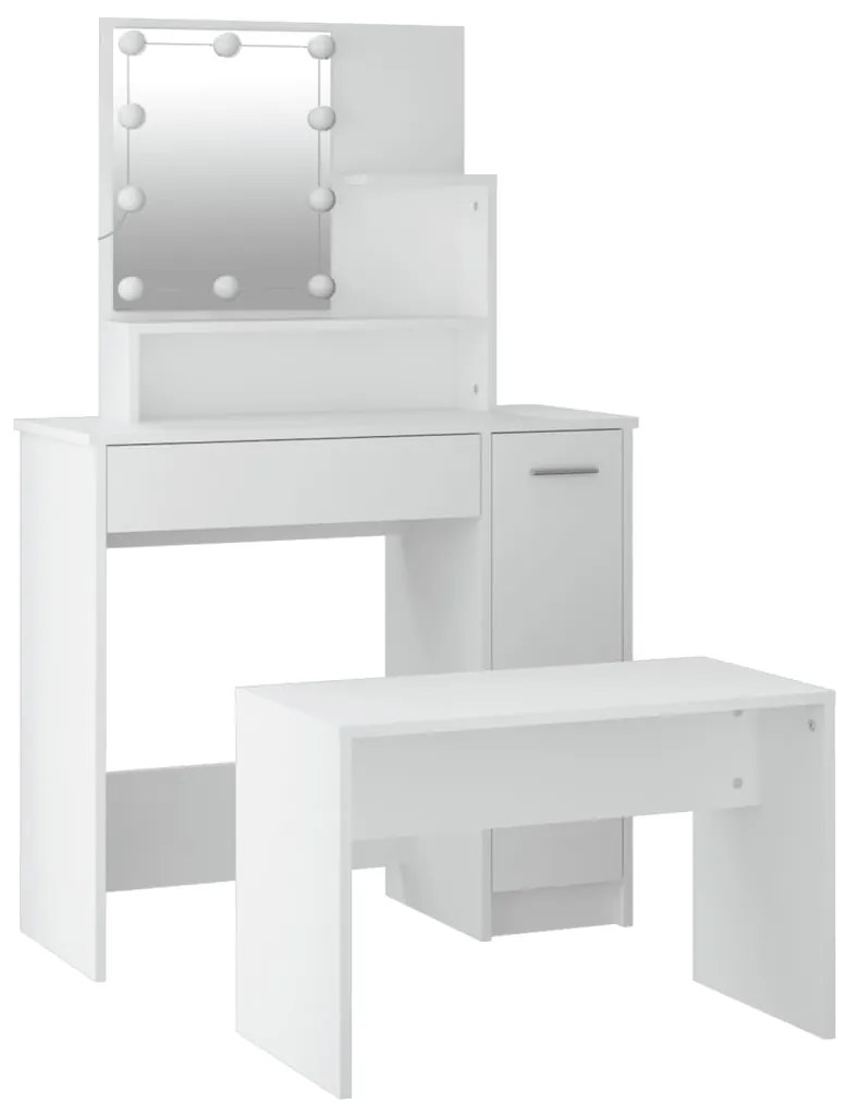 Conjunto toucador c/ LEDs madeira processada branco