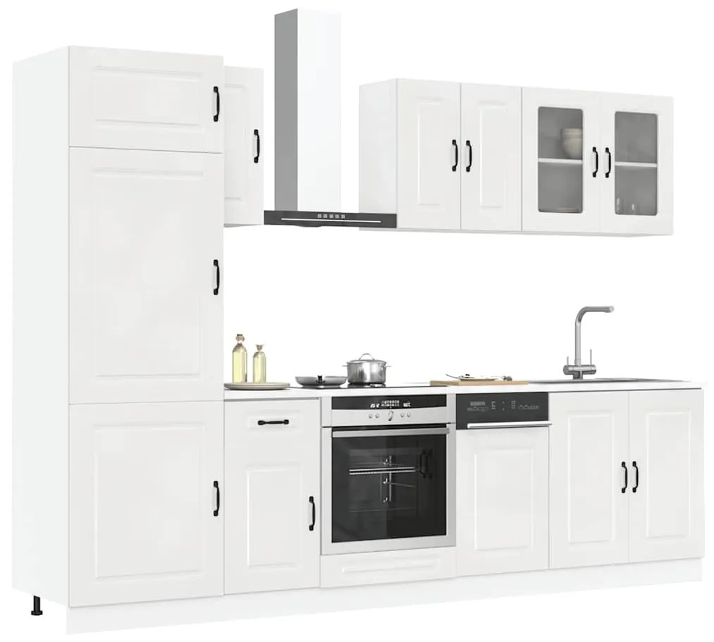 8 peças armário de cozinha conjunto Kalmar branco brilhante