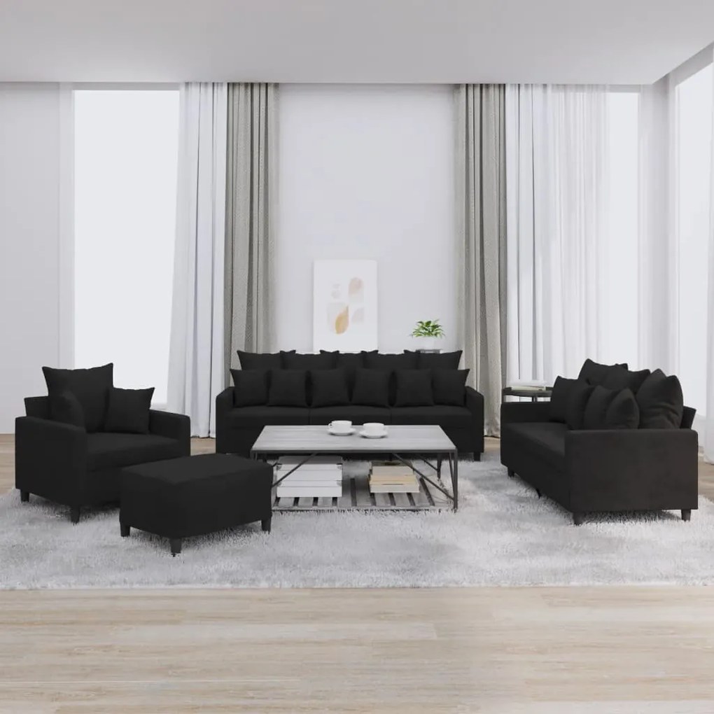 4 pcs conjunto de sofás com almofadões veludo preto