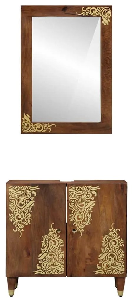 Conjunto de Móveis para o Banheiro vidaXL 2 Peças Madeira Sólida de Ma