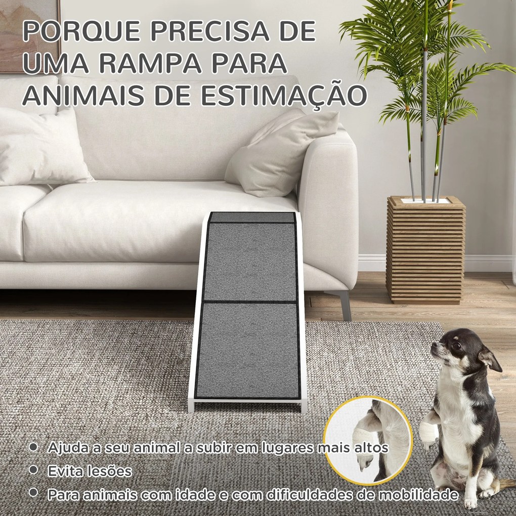 Rampa para Cães de Madeira com Tapete Antiderrapante para Cães Pequenos Médios e Grandes 152x40x50 cm Branco e Cinzento
