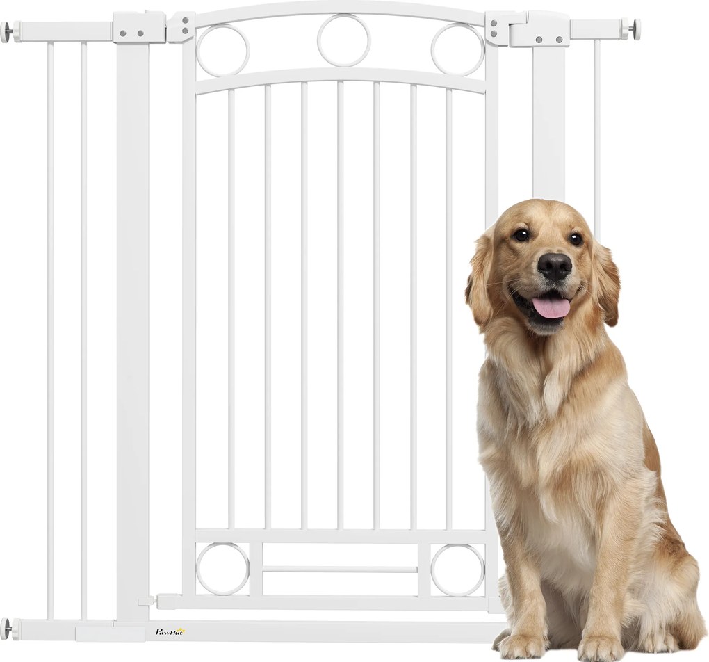 Barreira de Segurança para Cães com Largura Ajustável 76-104 cm  2 Extensões para Escadas e Portas 76-104x104 cm Branco