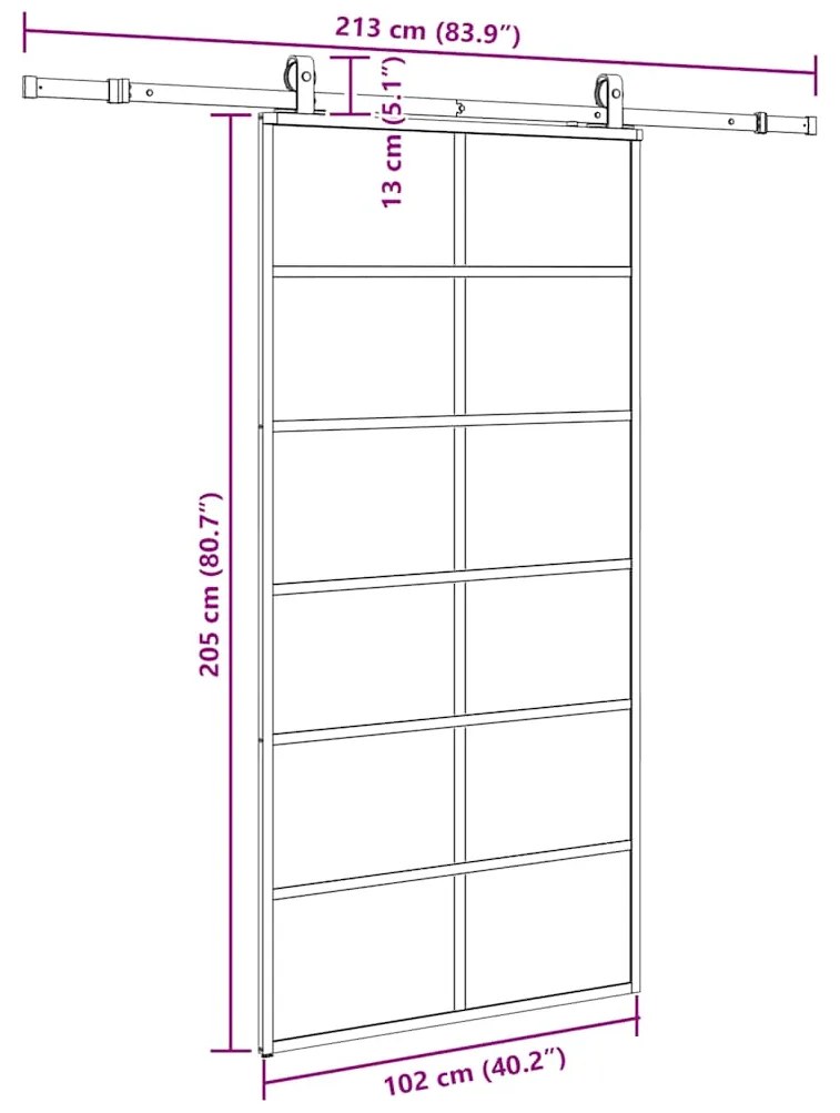 Porta deslizante c/ conj ferragens 102x205cm vidro ESG preto