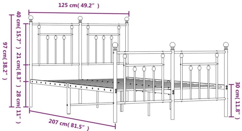 Estrutura de cama com cabeceira e pés 120x200 cm metal preto