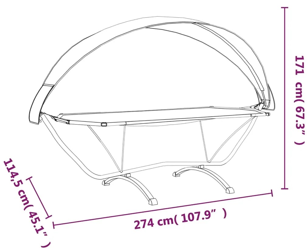 Espreguiçadeira exterior c/ toldo aço e tecido oxford cor creme