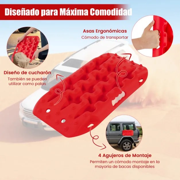 Placas de tração off-road Todo o Terreno tapetes de tração 2 peças para extração e recuperação de veículos de neve lama 58 x 31 x 6 cm Vermelho