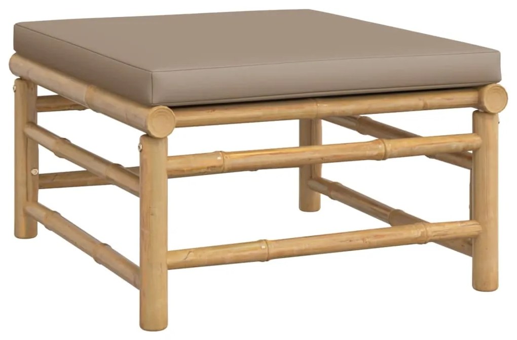 4 pcs conj. lounge jardim bambu c/ almofadões cinza-acastanhado