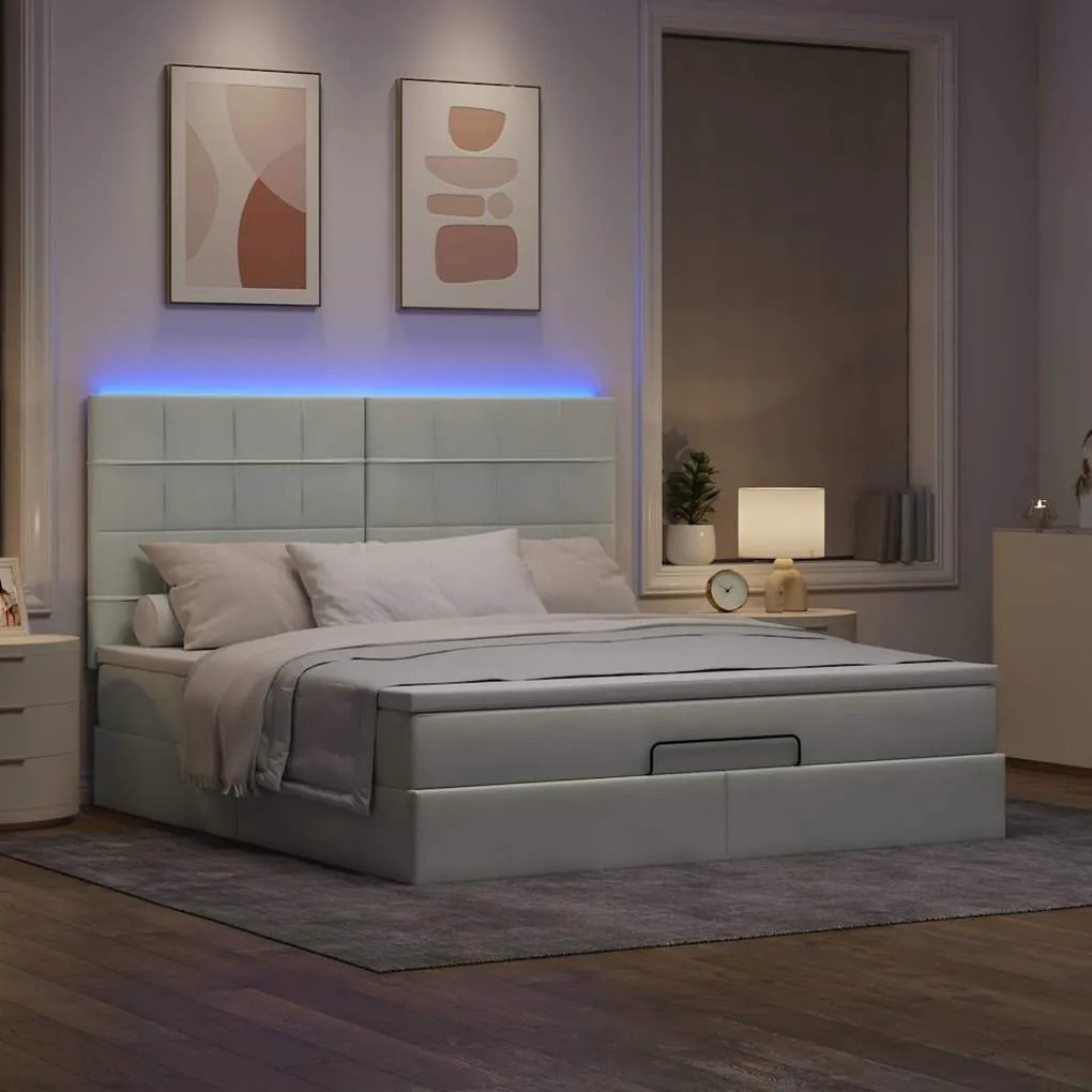 Estrutura cama otomana colchões 180x200cm veludo cinzento claro