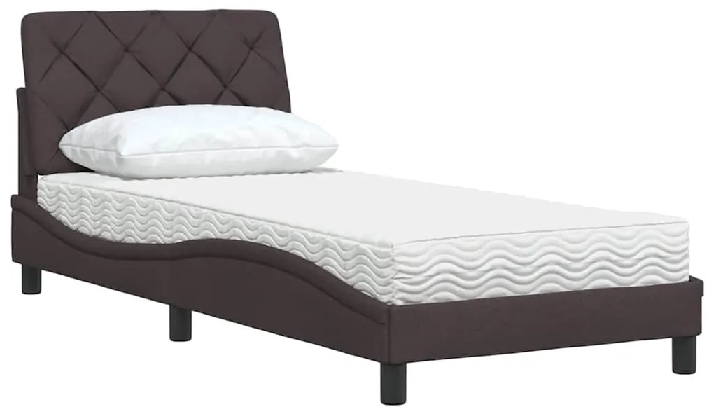 Cama com colchão 90x200 cm tecido castanho-escuro