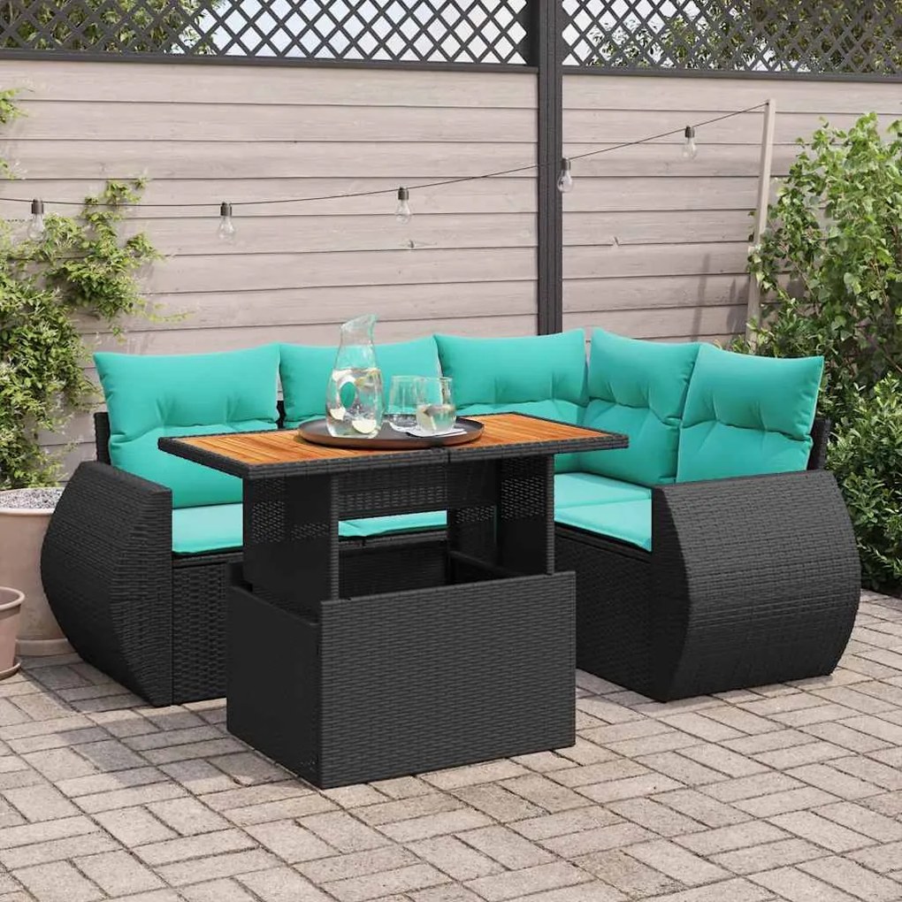 vidaXL 5 pcs conjunto sofás de jardim com almofadões vime PE preto