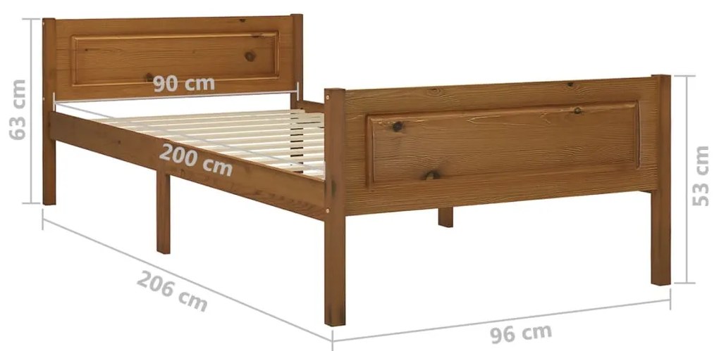 Estrutura de cama 90x200 cm pinho maciço castanho mel
