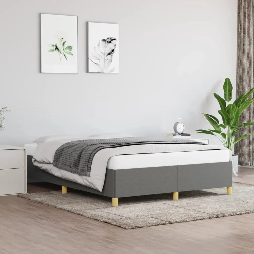 Estrutura de cama 140x190 cm tecido cinzento-escuro