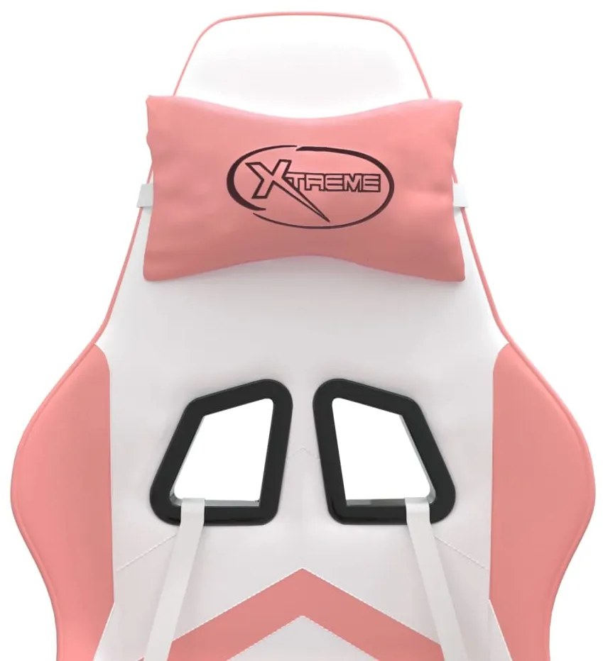 Cadeira gaming com apoio p/ pés couro artificial branco e rosa