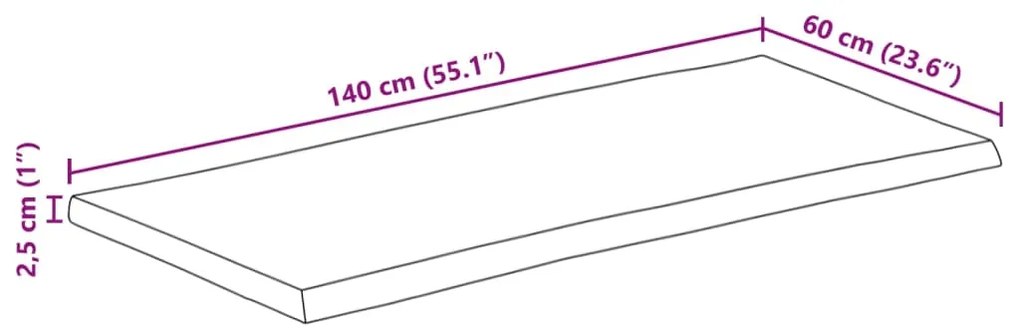 Tampo de mesa retangular borda viva 140x60x2,5 cm acácia maciça