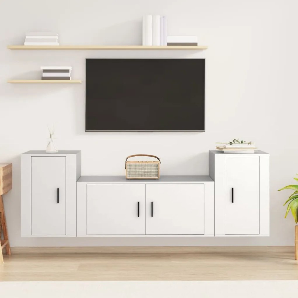 vidaXL Conjunto móveis de TV 3 pcs madeira processada branco