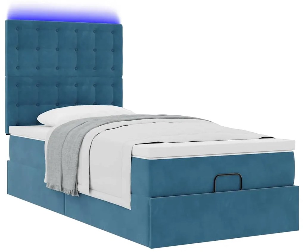 Estrutura de cama otomana com colchões azul escuro veludo