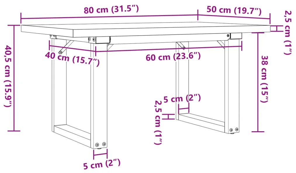 Mesa de centro estrutura em O 80x50x40,5 cm pinho/aço