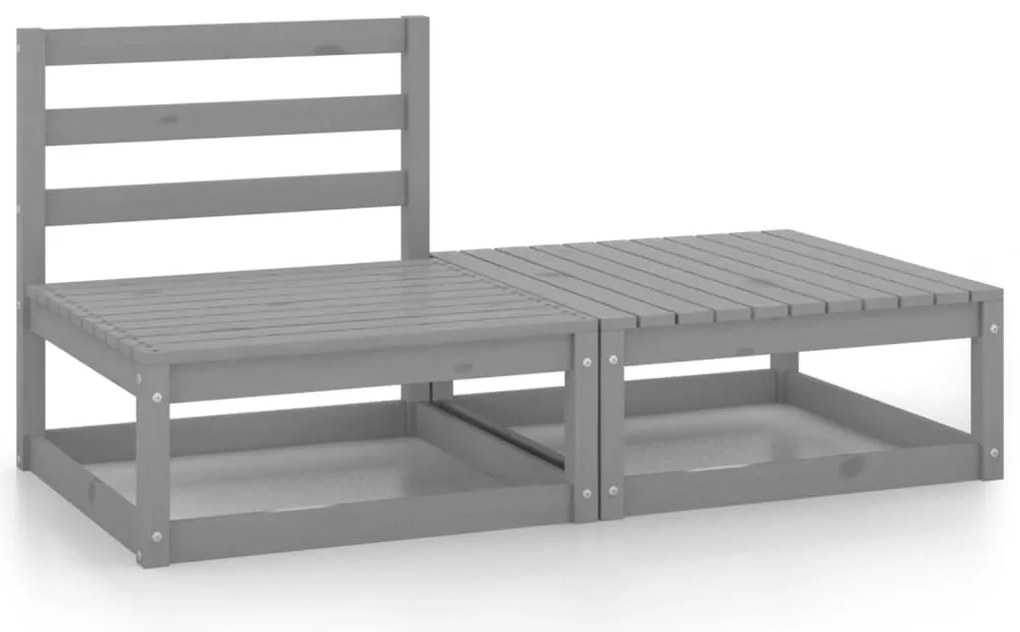 2 pcs conjunto lounge de jardim pinho maciço cinzento