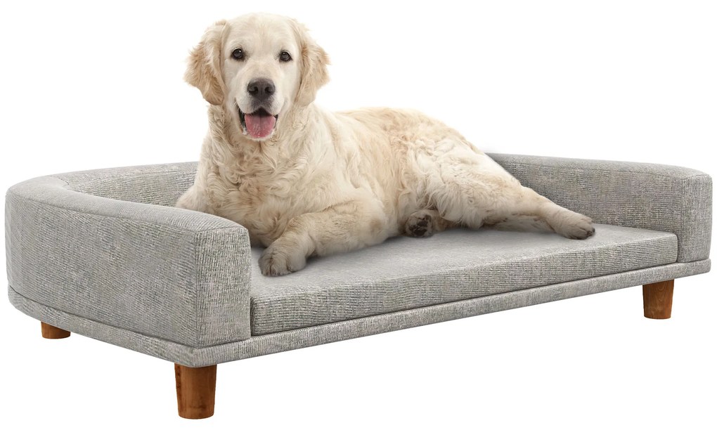 Cama para Cães Cama Elevada para Cães Estofada com Almofada Lavável e Pés de Madeira de Pinho 98x67x25 cm Cinza