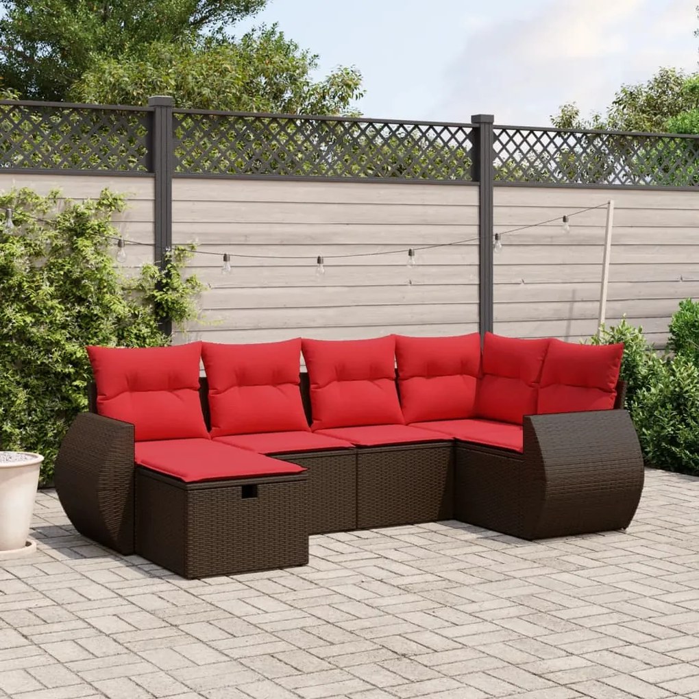 vidaXL 6 pcs conjunto de sofás jardim c/ almofadões vime PE castanho