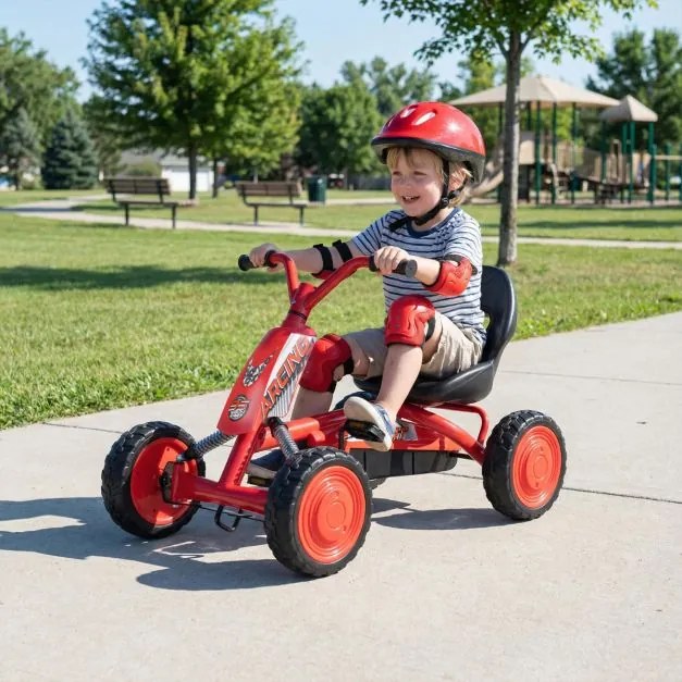 Kart a pedais para crianças com assento ajustável em 2 posições para crianças dos 3 aos 8 anos Capacidade de carga de 30 kg vermelho