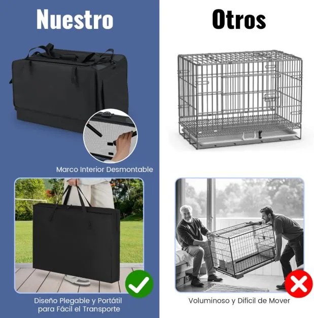 Saco de transporte dobrável e portátil Tamanho M - 90 x 76 x 48 cm para animais de estimação com 2 aberturas e janela Tapete macio Preto