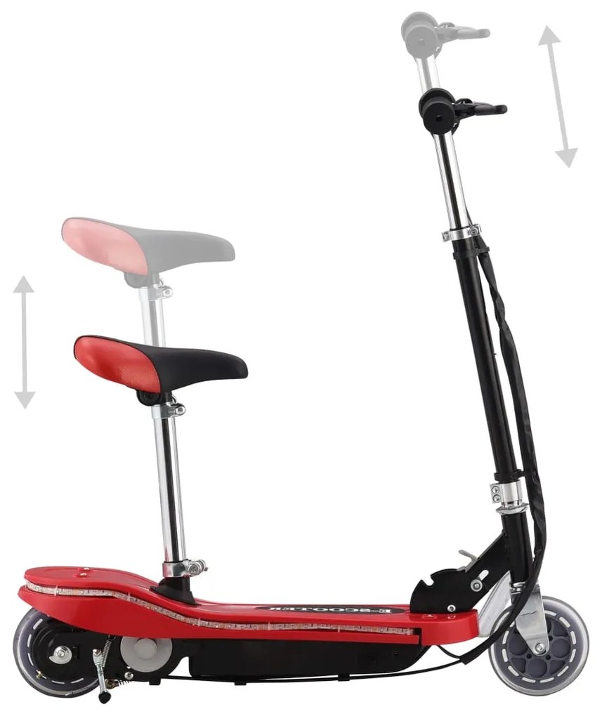 Trotinete para criança com assento e LED 120 W vermelho