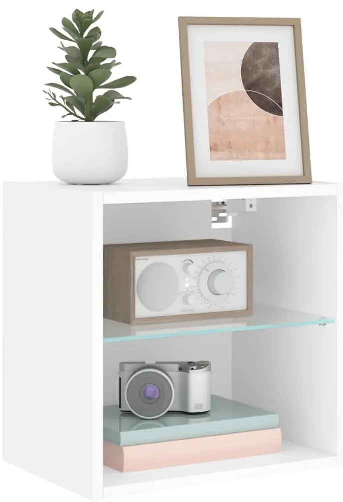 Mesas de cabeceira de parede com luzes LED 2 pcs branco