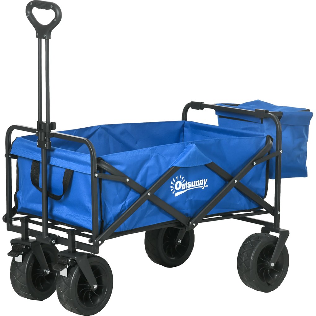 Carrinho de Transporte Dobrável com Bolsa Térmica Removível Capacidade 100 kg para Campismo Praia 113x57x77-100 cm Azul