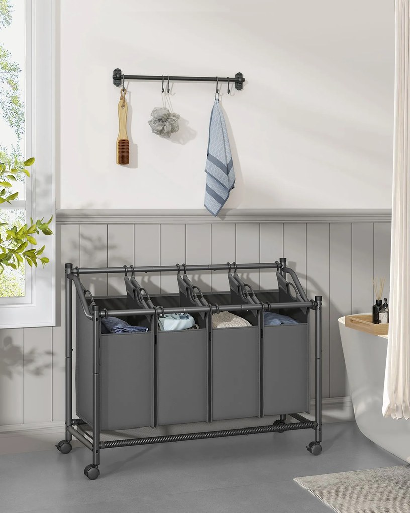Cesto da roupa suja 105 x 38,5 x 67/81 cm com rodas 4 x 45 L cinza ardósia