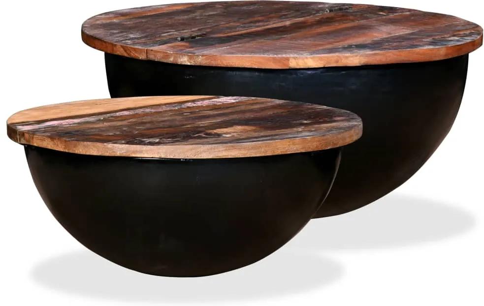 Conj. mesas centro 2 pcs madeira reciclada preto forma tigela