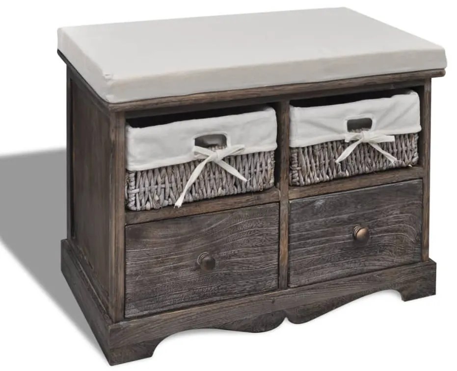 vidaXL Banco de arrumação 62x33x42 cm madeira de paulownia castanho