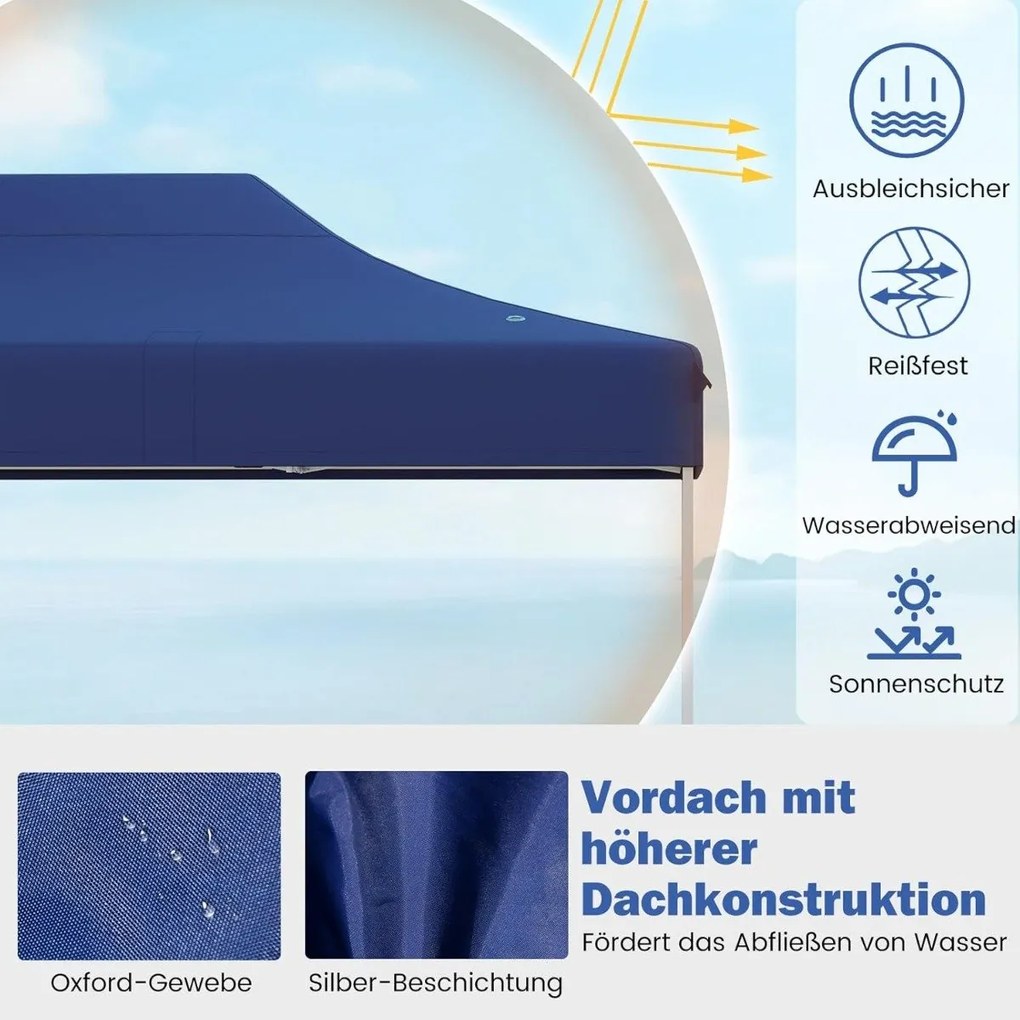 Gazebo dobrável de 3 x 4,5 m com bolsa de rodas e 4 cordas Gazebo pop-up ajustável em altura Gazebo de jardim Branco