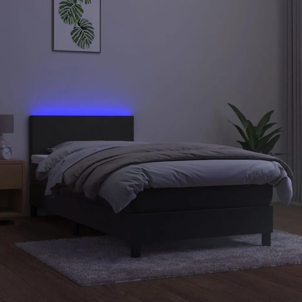 Cama box spring c/ colchão/LED 90x200 cm veludo cinzento-escuro