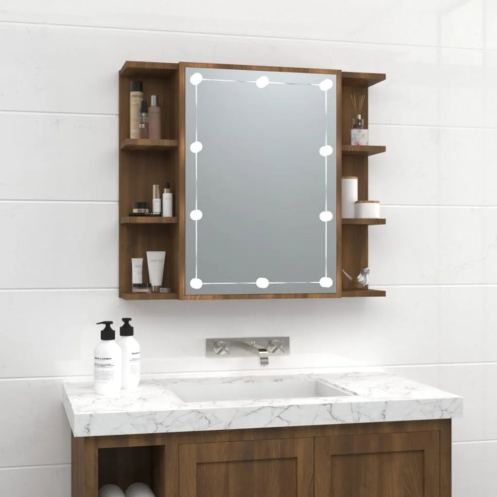 820453 vidaXL Armário espelhado com LED 70x16,5x60 cm carvalho castanho