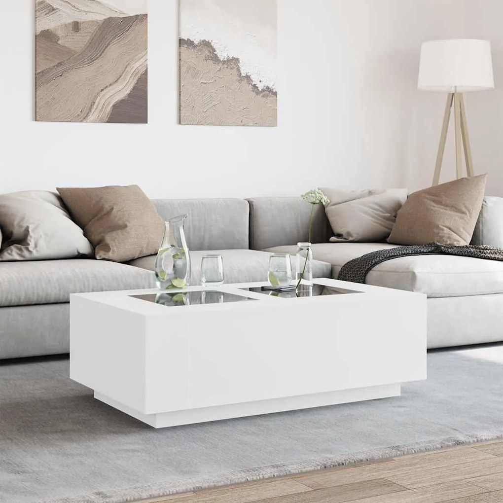 Mesa de centro luzes LED Infinity 116x69x40 cm branco