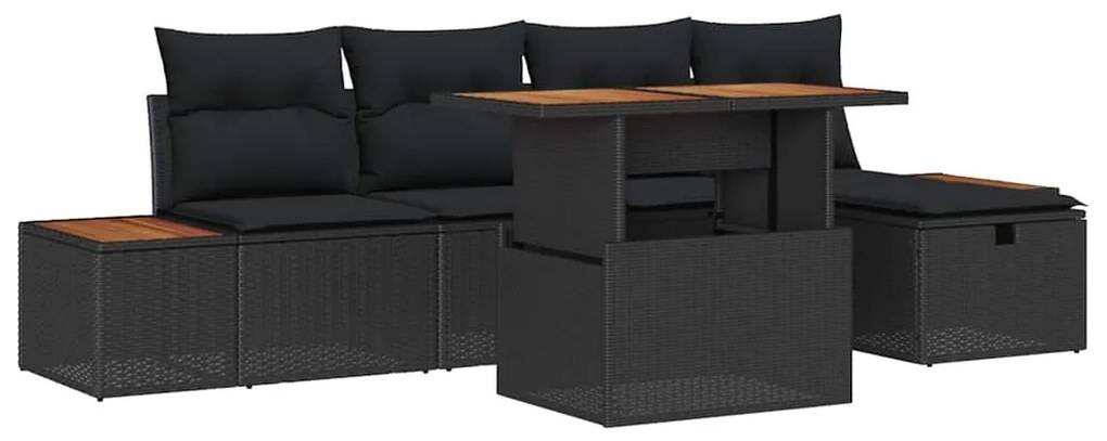 Conjunto de Sofá de Jardim 6 Peças com Almofadas de Rattan e Poliéster